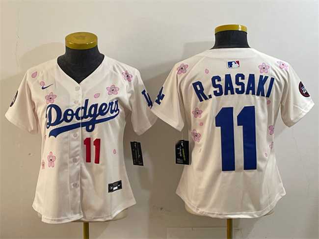 Womens Los Angeles Dodgers #11 Roki Sasaki Cream 2025 Tokyo Series Limited Stitched Jersey->mlb womens jerseys->MLB Jersey